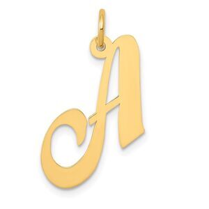 14k Yellow Gold, Ella Collection Medium Fancy Script Initial A Pendant